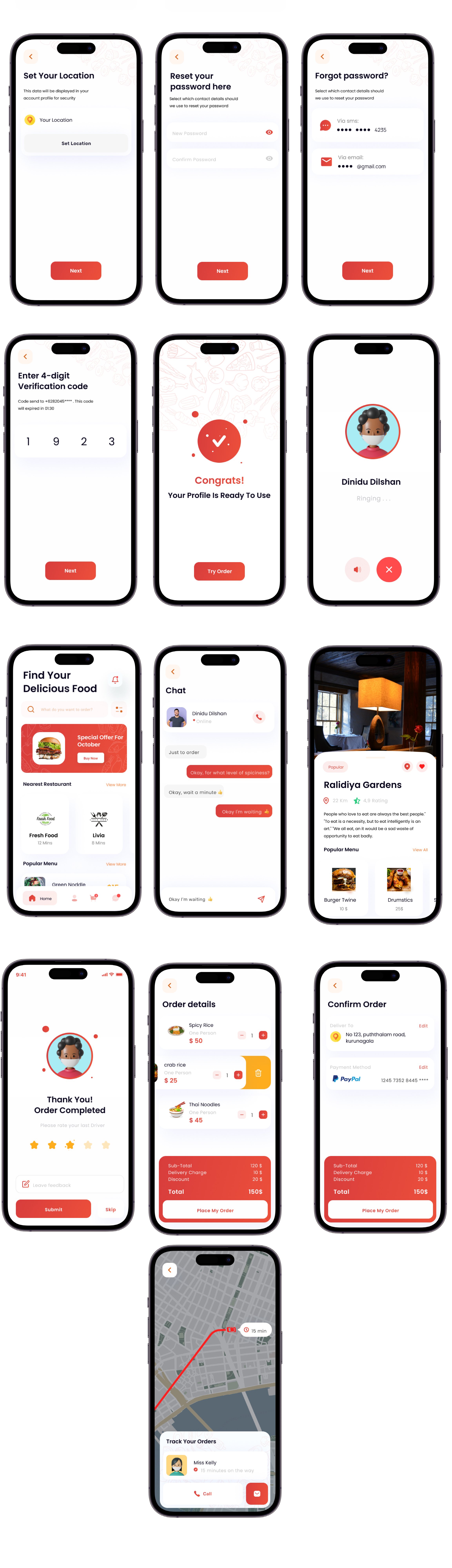 Food Cafe complete design system — all screens